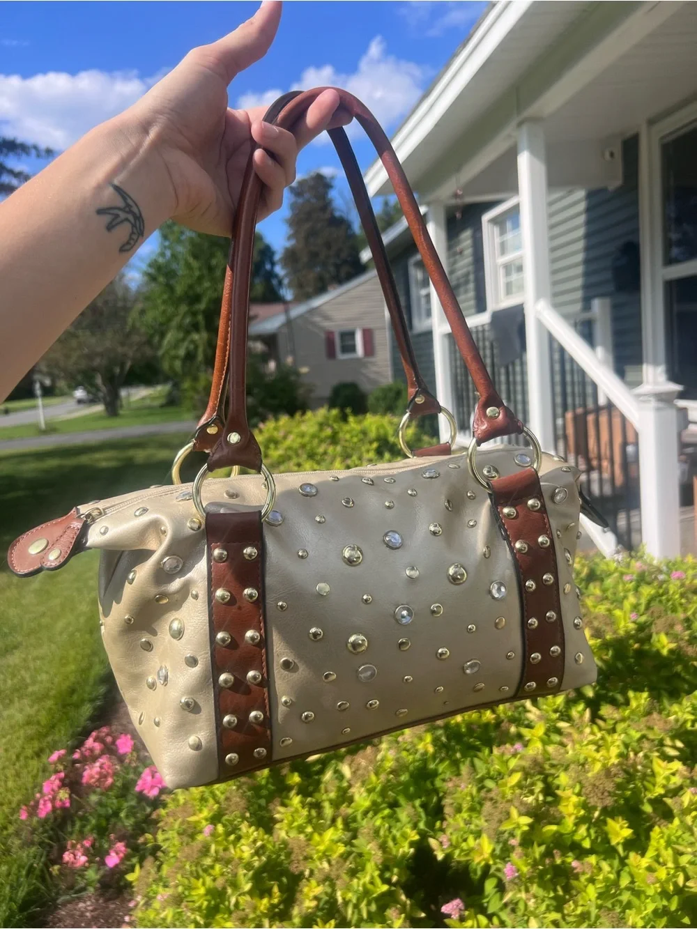 VTG Y2K New York & Company Gold Studded Rhinestone Satchel Bag